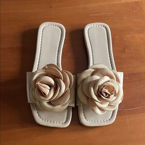 Slide Sandals with Flower Accent